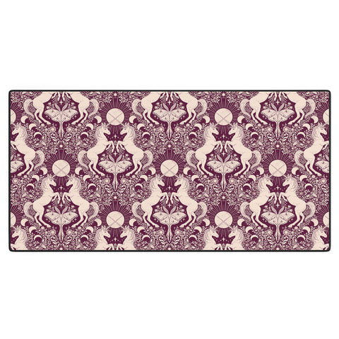Avenie Unicorn Damask In Berry Red Desk Mat