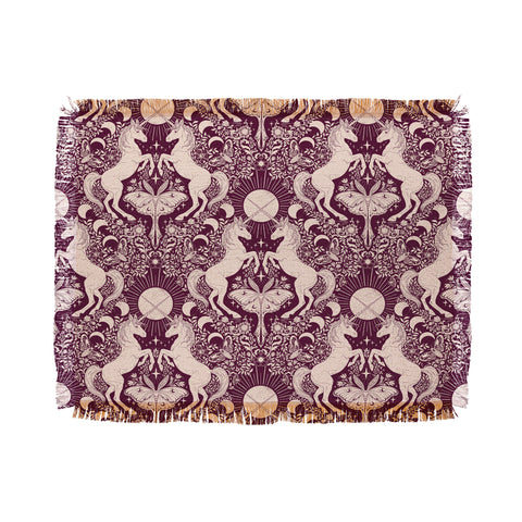 Avenie Unicorn Damask In Berry Red Throw Blanket