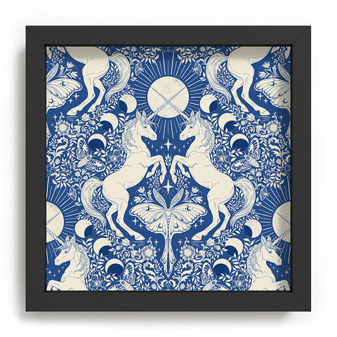 Avenie Unicorn Damask In Blue Recessed Framing Square