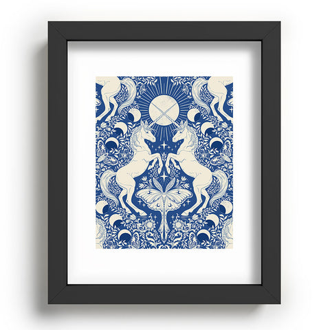 Avenie Unicorn Damask In Blue Recessed Framing Rectangle