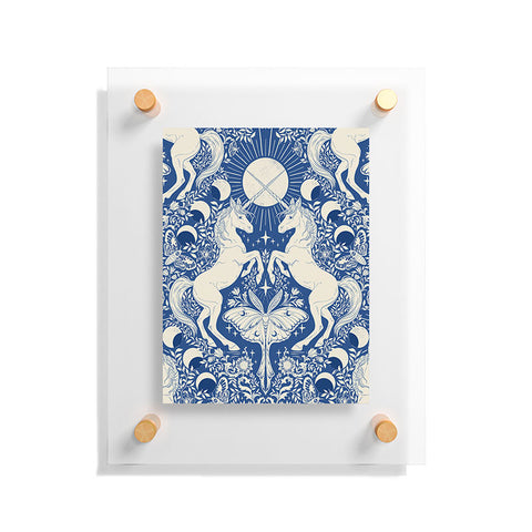 Avenie Unicorn Damask In Blue Floating Acrylic Print