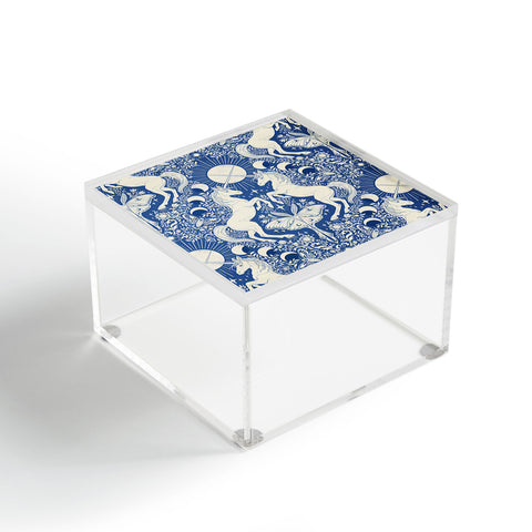 Avenie Unicorn Damask In Blue Acrylic Box