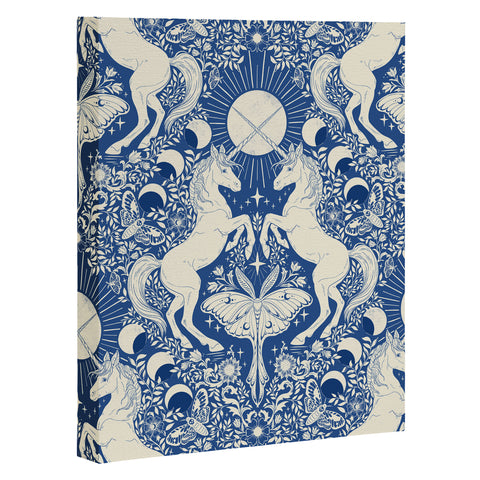 Avenie Unicorn Damask In Blue Art Canvas