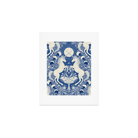 Avenie Unicorn Damask In Blue Art Print