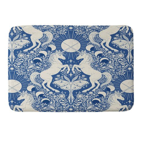 Avenie Unicorn Damask In Blue Memory Foam Bath Mat
