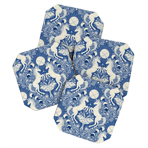 Avenie Unicorn Damask In Blue Coaster Set