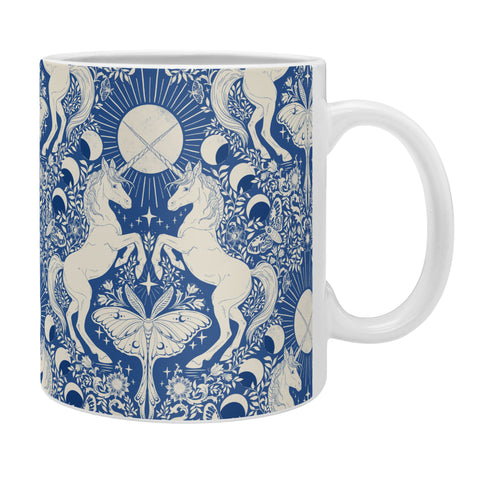 Avenie Unicorn Damask In Blue Coffee Mug