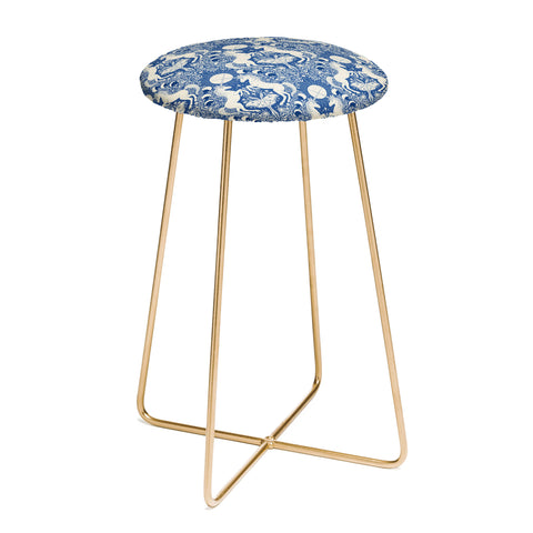 Avenie Unicorn Damask In Blue Counter Stool