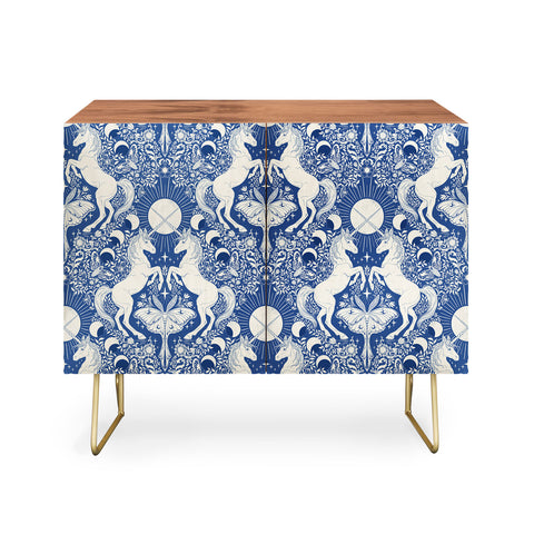 Avenie Unicorn Damask In Blue Credenza