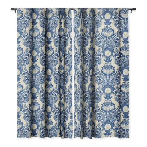 Avenie Unicorn Damask In Blue Blackout Window Curtain