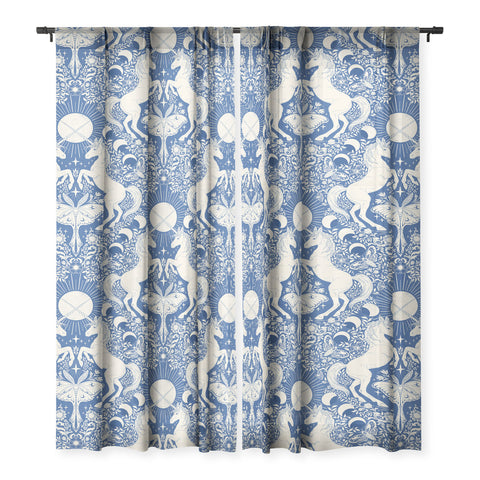 Avenie Unicorn Damask In Blue Sheer Non Repeat