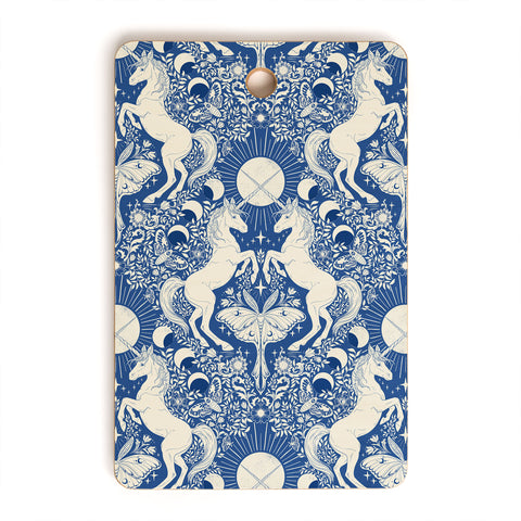 Avenie Unicorn Damask In Blue Cutting Board Rectangle