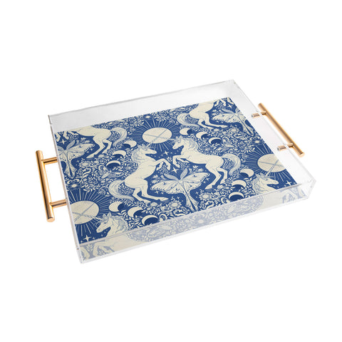 Avenie Unicorn Damask In Blue Acrylic Tray