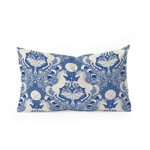 Avenie Unicorn Damask In Blue Oblong Throw Pillow