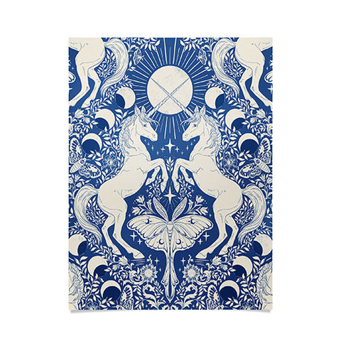 Avenie Unicorn Damask In Blue Poster