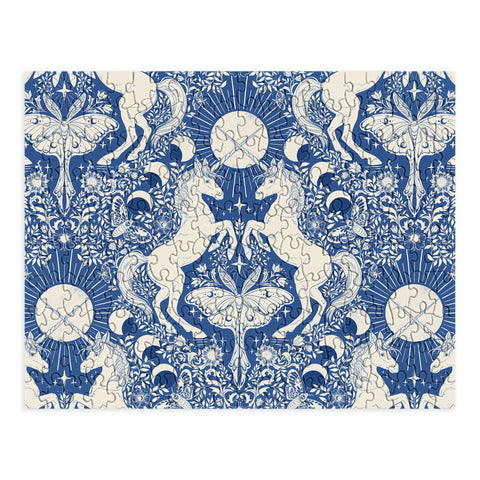 Avenie Unicorn Damask In Blue Puzzle