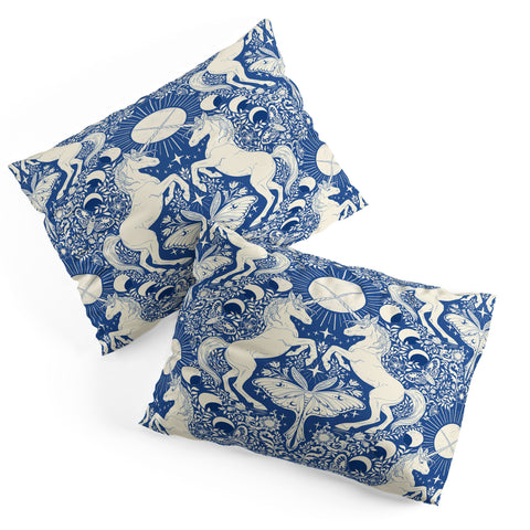 Avenie Unicorn Damask In Blue Pillow Shams
