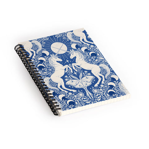 Avenie Unicorn Damask In Blue Spiral Notebook