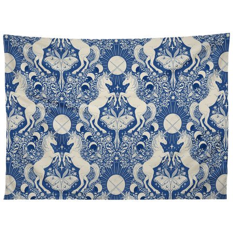 Avenie Unicorn Damask In Blue Tapestry