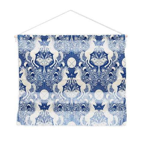 Avenie Unicorn Damask In Blue Wall Hanging Landscape