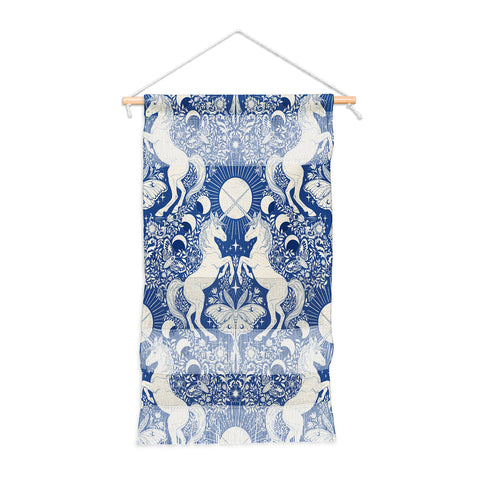 Avenie Unicorn Damask In Blue Wall Hanging Portrait