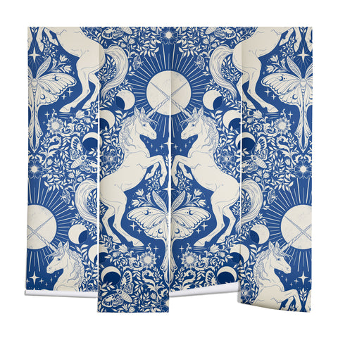 Avenie Unicorn Damask In Blue Wall Mural