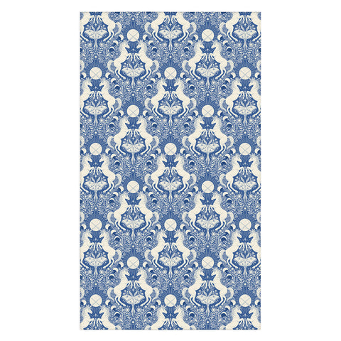 Avenie Unicorn Damask In Blue Tablecloth