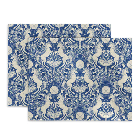 Avenie Unicorn Damask In Blue Placemat