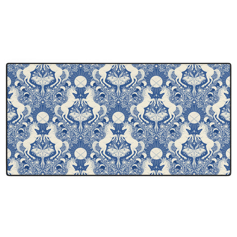 Avenie Unicorn Damask In Blue Desk Mat