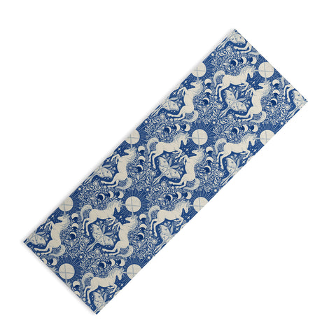 Avenie Unicorn Damask In Blue Yoga Mat