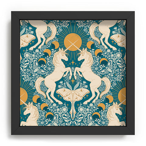 Avenie Unicorn Damask Turquoise Gold Recessed Framing Square