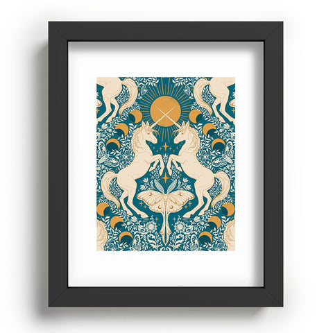 Avenie Unicorn Damask Turquoise Gold Recessed Framing Rectangle
