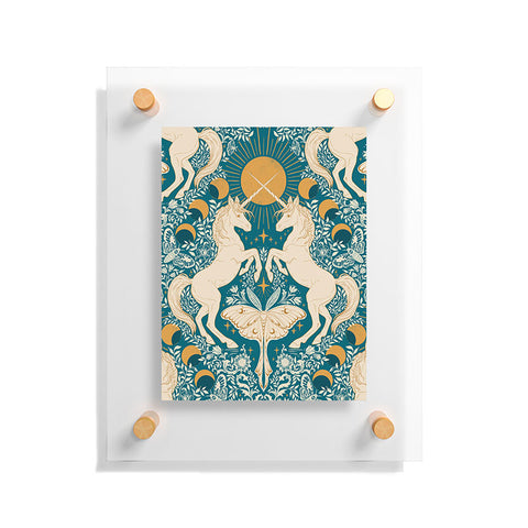 Avenie Unicorn Damask Turquoise Gold Floating Acrylic Print