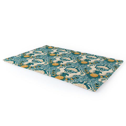 Avenie Unicorn Damask Turquoise Gold Area Rug