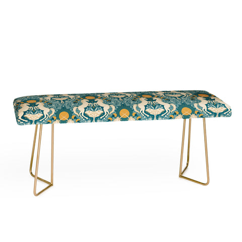 Avenie Unicorn Damask Turquoise Gold Bench