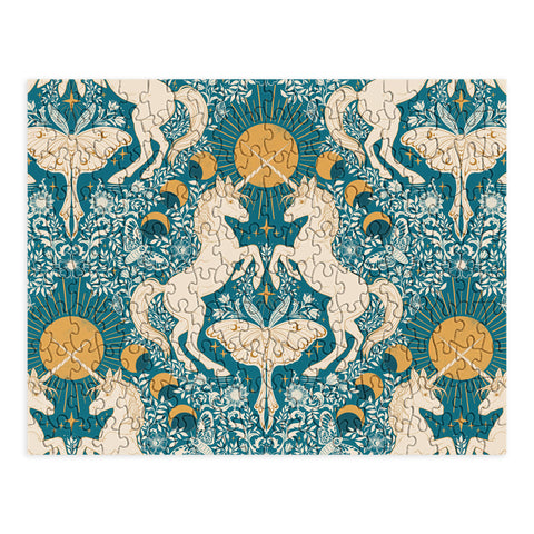 Avenie Unicorn Damask Turquoise Gold Puzzle
