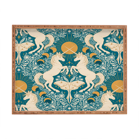Avenie Unicorn Damask Turquoise Gold Rectangular Tray