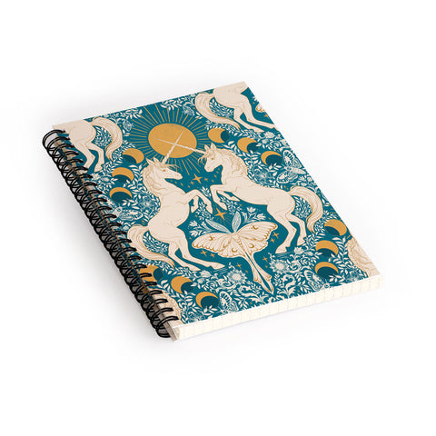 Avenie Unicorn Damask Turquoise Gold Spiral Notebook