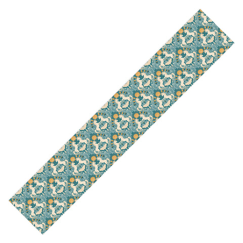 Avenie Unicorn Damask Turquoise Gold Table Runner