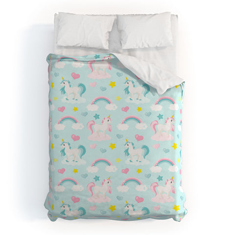 Avenie Unicorn Fairy Tale Blue Duvet Cover