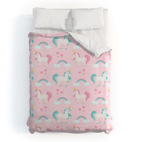Avenie Unicorn Fairy Tale Pink Duvet Cover