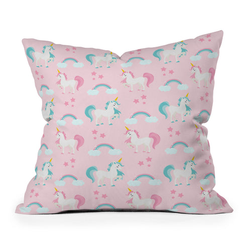 Avenie Unicorn Fairy Tale Pink Outdoor Throw Pillow