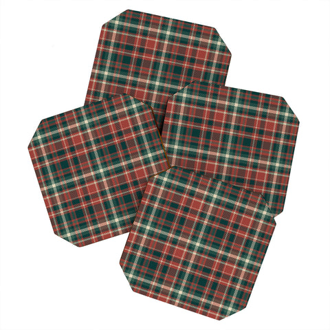 Avenie Vintage Christmas Plaid Coaster Set