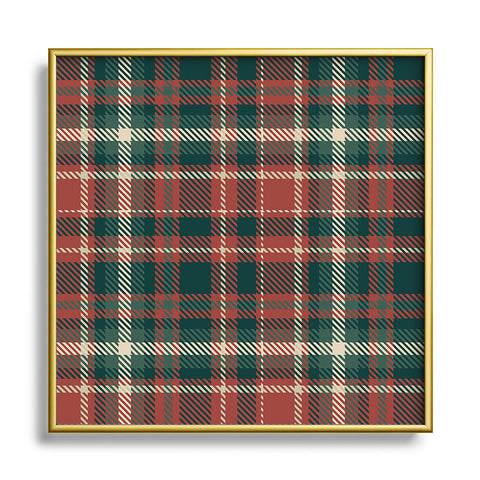 Avenie Vintage Christmas Plaid Square Metal Framed Art Print