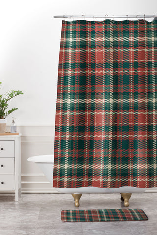 Avenie Vintage Christmas Plaid Shower Curtain And Mat