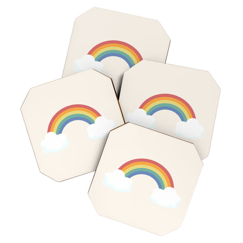 Avenie Vintage Rainbow With Clouds Coaster Set