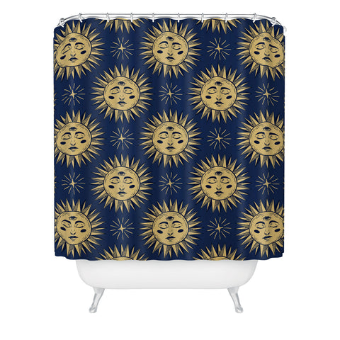 Avenie Vintage Sun Navy Shower Curtain