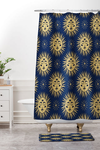 Avenie Vintage Sun Navy Shower Curtain And Mat