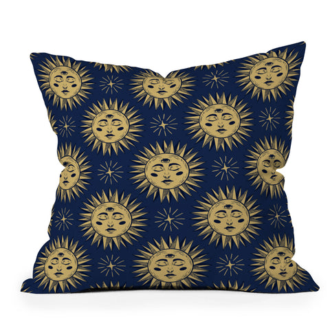 Avenie Vintage Sun Navy Outdoor Throw Pillow
