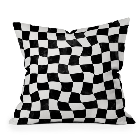 Avenie Warped Checkerboard BW Outdoor Throw Pillow